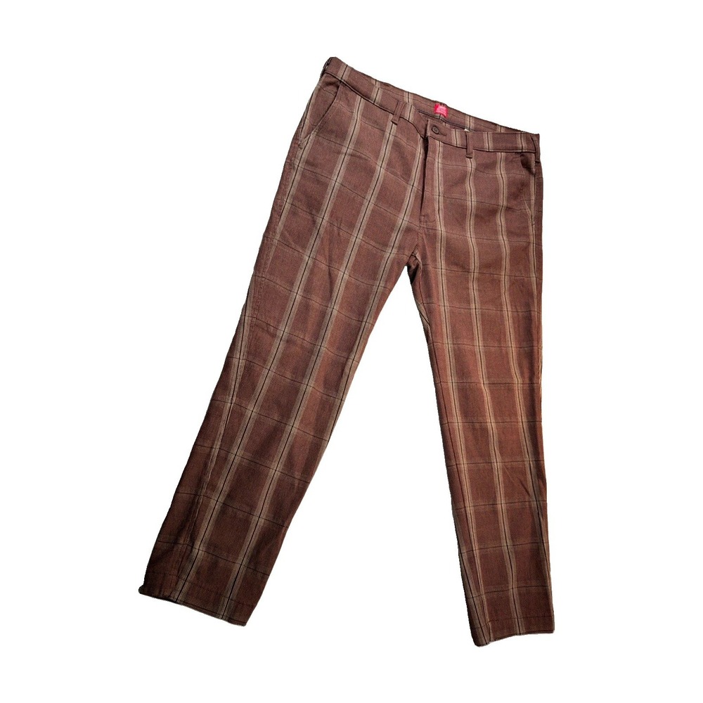 Levis XX Chino Standard Taper Mens 38x30 Brown Plaid Actual 28 Inseam